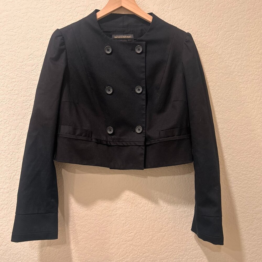 Banana Republic Black Cropped Blazer w/ Double-Breasted Buttons size Large